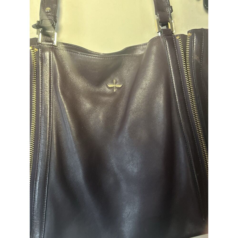 Pour La Victoire Leather Nouveau Shoulder Handbag Tote Zipper Detail Mauve Brown - Picture 2 of 12